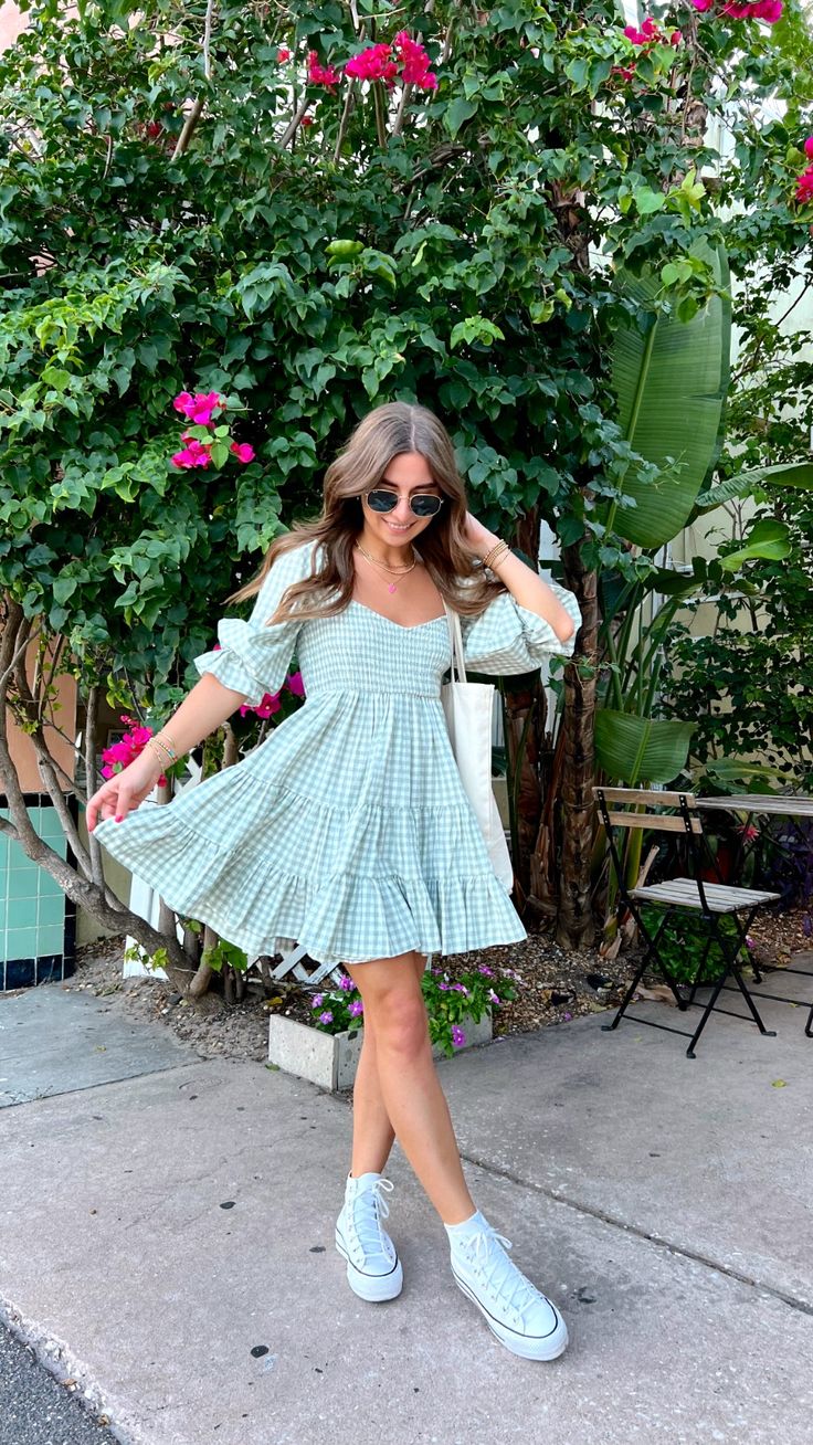 green gingham mini dress is perfect for a playful tea party